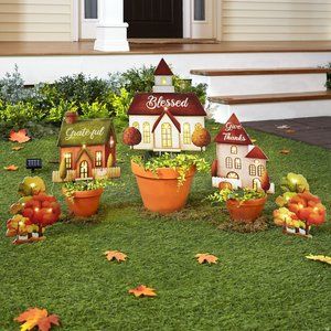 Lighted Village Stakes - Farmhouse Holiday Decor - Set of 5 - Harvest